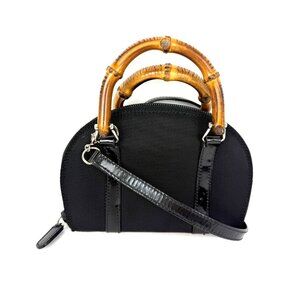 Gucci Bamboo Half Moon Mini Black Canvas Crossbody Bag